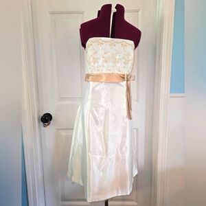 Jessica McClintock For Gunne Sax White Strapless Satin Rhinestone Formal Dress